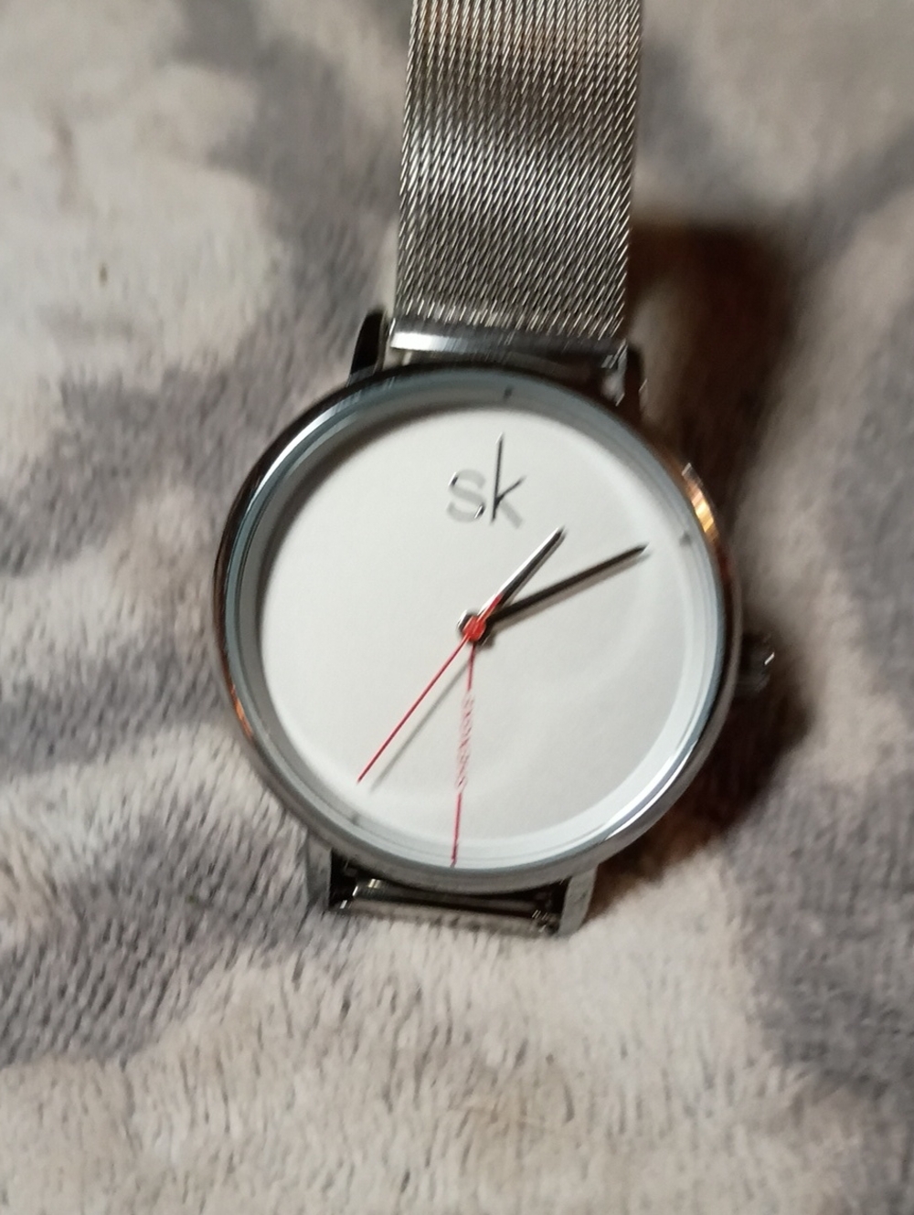 Silver Mesh Minimalist Women's Watch with White Dial